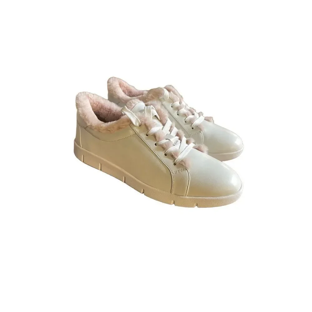 Vaneli pink fleece sneakers white leather 11.5
